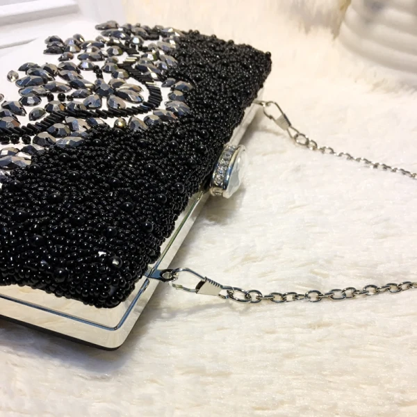 Chic / Beautiful 2017 Black White Leaf Crystal Rhinestone PU Cocktail Party Evening Party Outdoor / Garden Clutch Bags