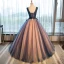 Chic / Beautiful 2017 Navy Blue Prom Dresses V-Neck Lace Strappy Corset Appliques Backless A-Line / Princess Formal Dresses
