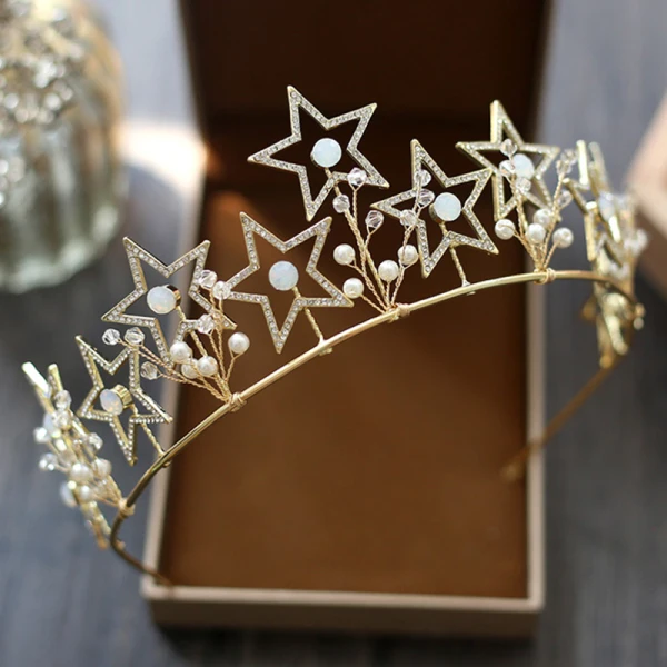 Chic / Beautiful Gold Bridal Jewelry 2017 Star Metal Beading Crystal Handmade Wedding Prom Accessories