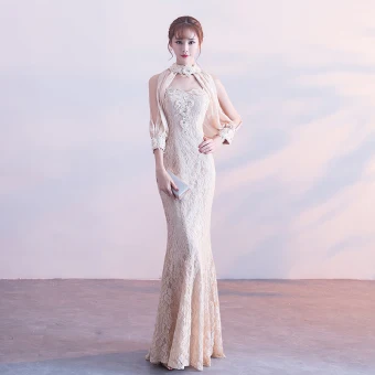 Chic Belle Champagne Robe De Soirée 2017 Trompette Sirène Dentelle Bustier Appliques Perlage Faux Diamant Soirée Robe De Ceremonie