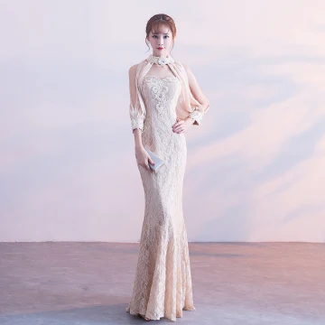 Chic Beautiful Champagne Evening Dresses 2017 Trumpet Mermaid Lace Strapless Appliques Beading Rhinestone Evening Party Formal Dresses