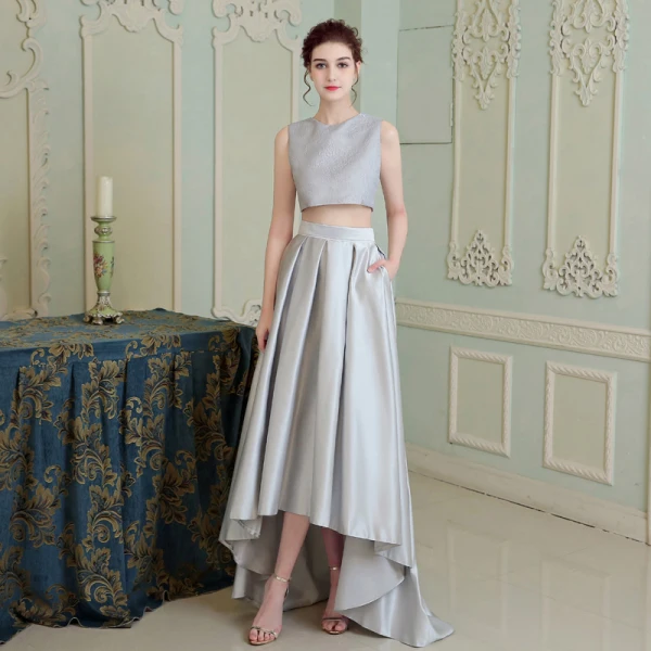 2 Piece Burgundy Cocktail Dresses 2017 A-Line / Princess Charmeuse U-Neck Lace Embroidered Cocktail Party Formal Dresses