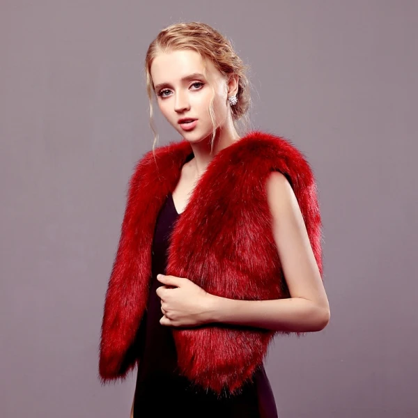 Bordeaux Hiver Fausse Fourrure Soirée Mariage Promo Manteaux / vestes 2017