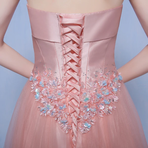 Chic / Beautiful Pearl Pink Evening Dresses 2018 A-Line / Princess Tulle Strapless Appliques Backless Beading Evening Party Formal Dresses