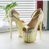 Chic / Beautiful 2017 15 cm / 6 inch Gold Silver Cocktail Party PU High Heels Stiletto Heels Pumps