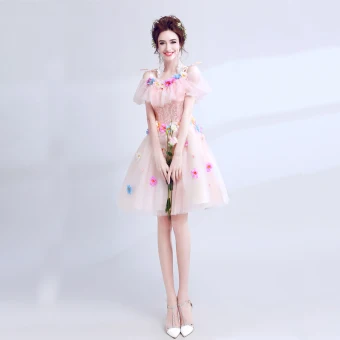 Chic Belle Rose Bonbon 2018 Robe De Graduation Princesse Été U Cou Tulle Dentelle Appliques Dos Nu Perlage De Retour Robe De Ceremonie
