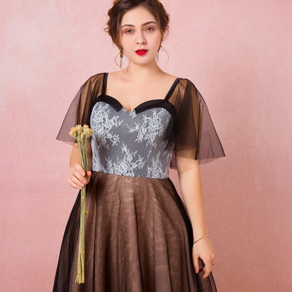 Classic Elegant Black Plus Size Evening Dresses 2018 Summer Tulle Lace-up V-Neck A-Line / Princess Appliques Backless Evening Party Formal Dresses