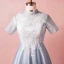 Chinese style Sky Blue Plus Size Prom Dresses 2018 A-Line / Princess Lace-up Tulle High Neck Appliques Backless Evening Party Prom Evening Dresses