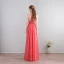 Amazing / Unique Floor-Length / Long Watermelon Formal Dresses 2018 V-Neck A-Line / Princess Chiffon Lace-up Appliques Backless Evening Party Evening Dresses