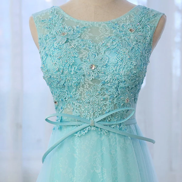 Chic / Beautiful Floor-Length / Long Pool Blue Evening Dresses 2018 U-Neck A-Line / Princess Zipper Up Appliques Beading Formal Dresses