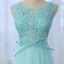 Chic / Beautiful Floor-Length / Long Pool Blue Evening Dresses  2018 U-Neck A-Line / Princess Zipper Up Appliques Beading Formal Dresses
