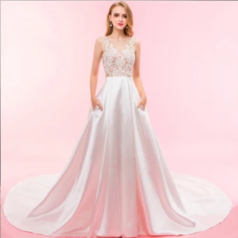 Modern Fashion Ivory Wedding Cathedral Train 2018 Charmeuse U Neck See Through Lace Up Backless Pierced Empire Wedding Dresses