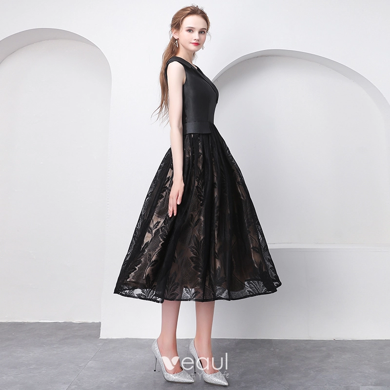 formal black tea length dress Black Tea Length Sweetheart Neck Prom Dresses, Black Tea Length Formal –  jbydress main image 1