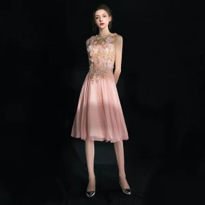 Flower Fairy Pearl Pink Short Graduation Dresses 2018 A Line Princess U Neck Tulle Appliques Backless Beading Rhinestone Homecoming Formal Dresses