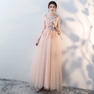 Unique Rougissant Rose Longue Robe De Soirée 2018 Princesse Tulle Lacer U Cou Appliques Dos Nu Perlage Robe De Ceremonie