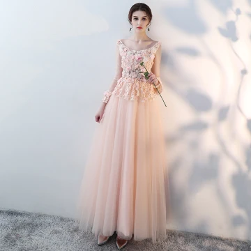 Unique Rougissant Rose Longue Robe De Soirée 2018 Princesse Tulle Lacer U Cou Appliques Dos Nu Perlage Robe De Ceremonie