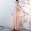 Amazing / Unique Blushing Pink Floor-Length / Long Evening Dresses  2018 A-Line / Princess Tulle Lace-up U-Neck Appliques Backless Beading Formal Dresses