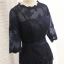 Modest / Simple Navy Blue Short Trumpet / Mermaid Mother Of The Bride Dresses 2019 Lace Satin U-Neck Appliques Backless Embroidered Church Wedding Party Dresses