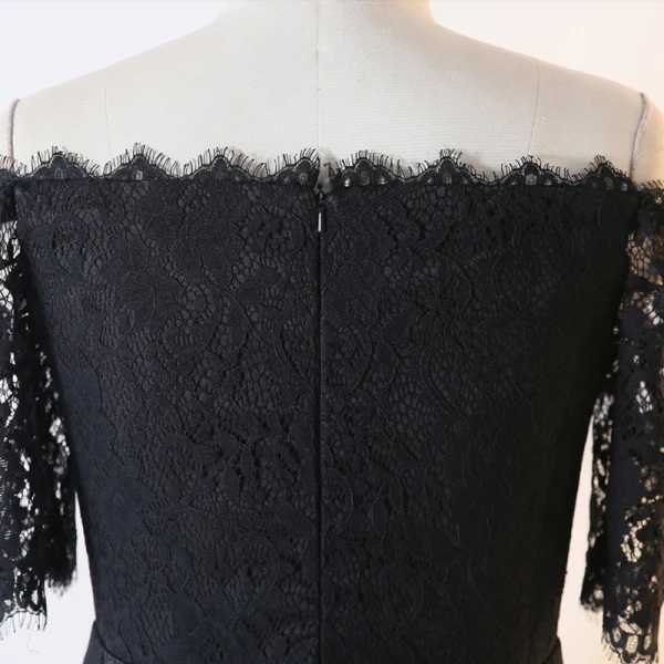 Sexy Stunning Black Evening Dresses 2020 A-Line / Princess 1/2 Sleeves Handmade Solid Color Tea-length Evening Party Outdoor / Garden Summer Formal Dresses