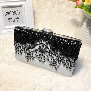 Chic Beautiful 2017 Black White Leaf Crystal Rhinestone Pu Cocktail Party Evening Party Outdoor Garden Clutch Bags