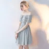 Chic / Beautiful Grey Graduation Dresses 2017 Summer Lace Backless Homecoming Cocktail Party Party Dresses