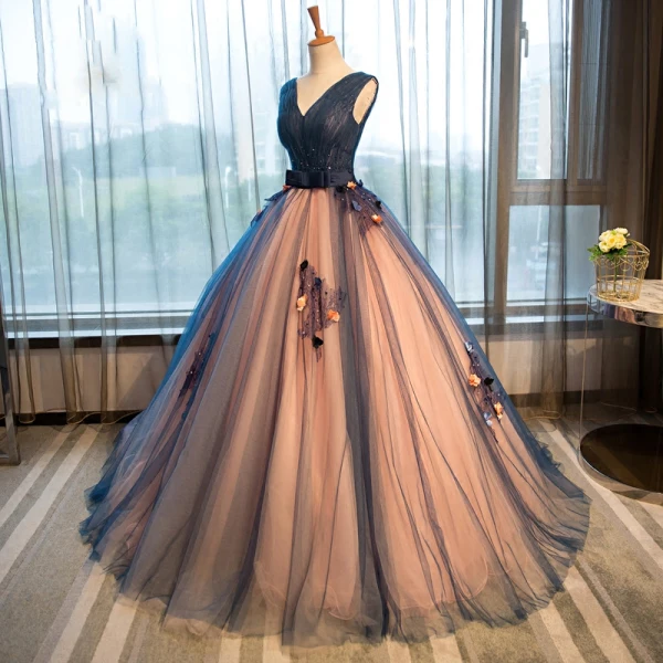 Chic / Beautiful 2017 Navy Blue Prom Dresses V-Neck Lace Strappy Corset Appliques Backless A-Line / Princess Formal Dresses