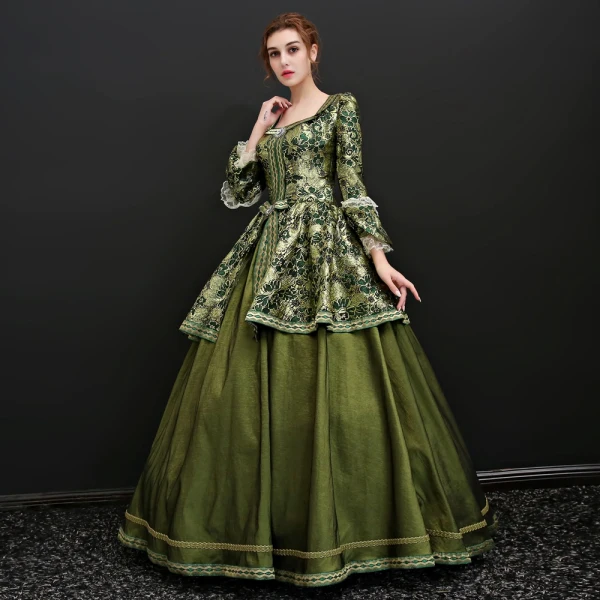 Vintage / Retro Clover Green Floor-Length / Long Ball Gown Prom Dresses 2018 U-Neck 3/4 Sleeve Beading Crystal Printing Prom Evening Dresses