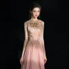 Flower Fairy Pearl Pink Short Graduation Dresses 2018 A-Line / Princess U-Neck Tulle Appliques Backless Beading Rhinestone Homecoming Formal Dresses