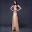 Flower Fairy Champagne Floor-Length / Long Maxi Dresses 2018 A-Line / Princess V-Neck Sleeveless Chiffon Backless Printing Beach Summer Womens Clothing