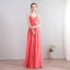Amazing / Unique Floor-Length / Long Watermelon Formal Dresses 2018 V-Neck A-Line / Princess Chiffon Lace-up Appliques Backless Evening Party Evening Dresses