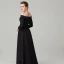 Schlicht Empire Schwarz Abendkleider 2020 Lange Ärmel Off Shoulder Satin Rückenfreies Sweep / Pinsel Zug Abend Festliche Kleider