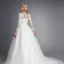 Luxury / Gorgeous White Wedding Dresses 2020 A-Line / Princess High Neck Long Sleeve 3D Lace Zipper Up Appliques Backless Beading Crystal Chapel Train Wedding