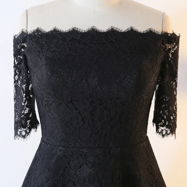 Sexy Stunning Black Evening Dresses 2020 A-Line / Princess 1/2 Sleeves Handmade Solid Color Tea-length Evening Party Outdoor / Garden Summer Formal Dresses