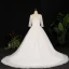 Vintage / Retro Ivory Plus Size Ball Gown Wedding Dresses 2021 U-Neck 3D Lace Tulle Satin Long Sleeve Handmade  Appliques Backless Chapel Train Wedding