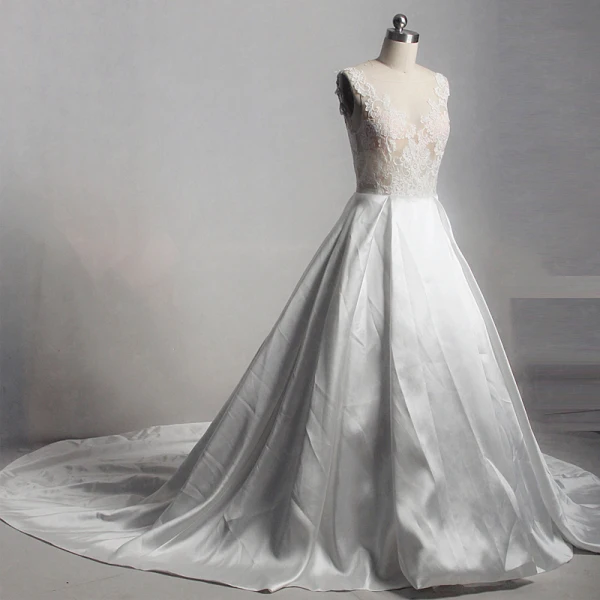 Modern / Fashion Ivory Wedding Cathedral Train 2018 Charmeuse U-Neck See-through Lace-up Backless Pierced Empire Wedding Dresses