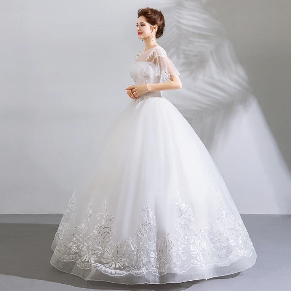 Erschwinglich Weiß Lange Hochzeit 2018 U-Ausschnitt Tülle Perlenstickerei Applikationen Rückenfreies Ballkleid Brautkleider