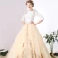 Luxury / Gorgeous Champagne Prom Dresses 2017 A-Line / Princess Lace V-Neck Beading Appliques Backless Handmade  Evening Party Prom Formal Dresses