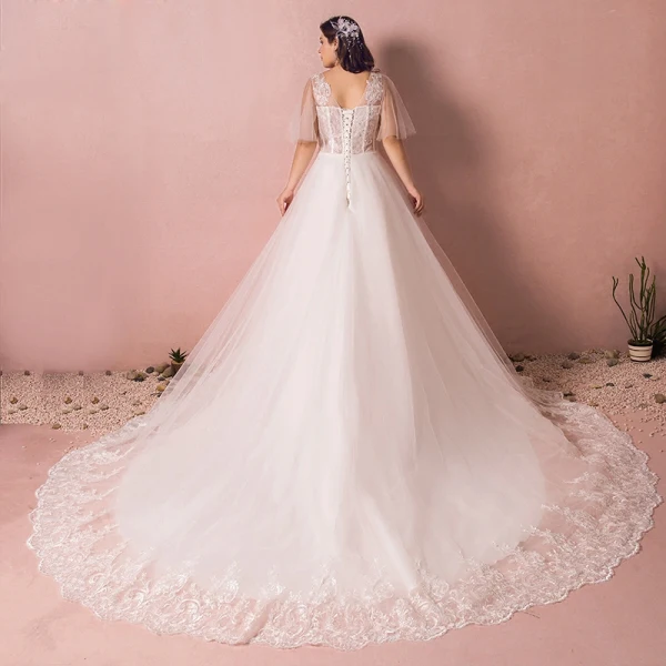Luxus / Herrlich Weiß Brautkleider 2017 A Linie V-Ausschnitt Tülle Mit Spitze Pailletten Perlenstickerei Applikationen Rückenfreies Hochzeit