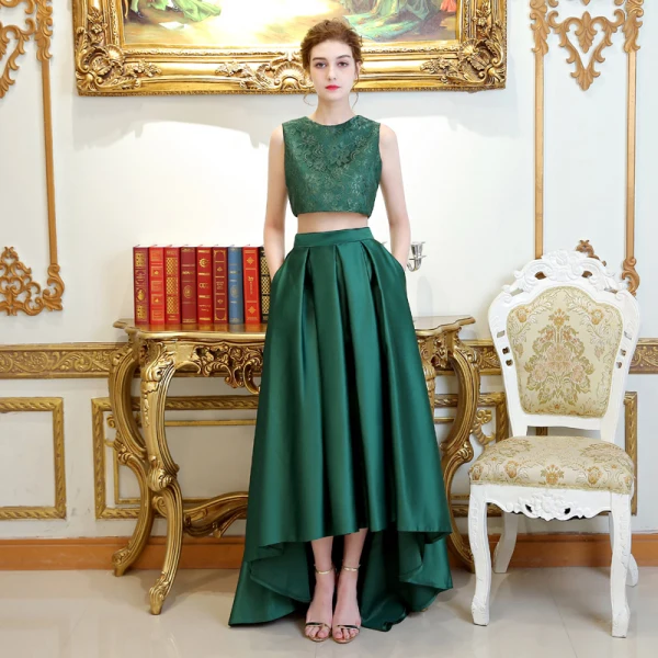 2 Piece Burgundy Cocktail Dresses 2017 A-Line / Princess Charmeuse U-Neck Lace Embroidered Cocktail Party Formal Dresses