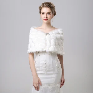 White Winter Snakeskin Print Faux Fur Prom Evening Party Wedding Shawls 2017