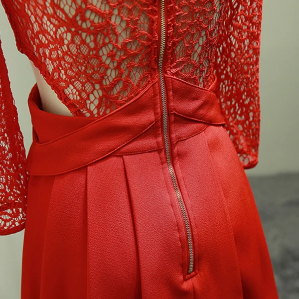 Chic / Belle Rouge Robe De Graduation 2018 Princesse En Dentelle U-Cou Dos Nu de retour Robe De Ceremonie
