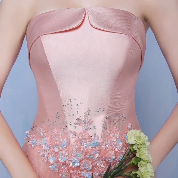 Chic / Beautiful Pearl Pink Evening Dresses 2018 A-Line / Princess Tulle Strapless Appliques Backless Beading Evening Party Formal Dresses