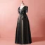 Chic / Belle Noire Grande Taille Robe De Soirée 2018 Princesse 1/2 Manches V-Cou Tulle En Dentelle Bretelles croisées Appliques Dos Nu Perlage Été Soirée Robe De Ceremonie