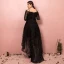 Chic / Beautiful Black Plus Size Cocktail Dresses 2018 1/2 Sleeves A-Line / Princess Lace-up V-Neck Tulle Appliques Backless Cocktail Party Formal Dresses