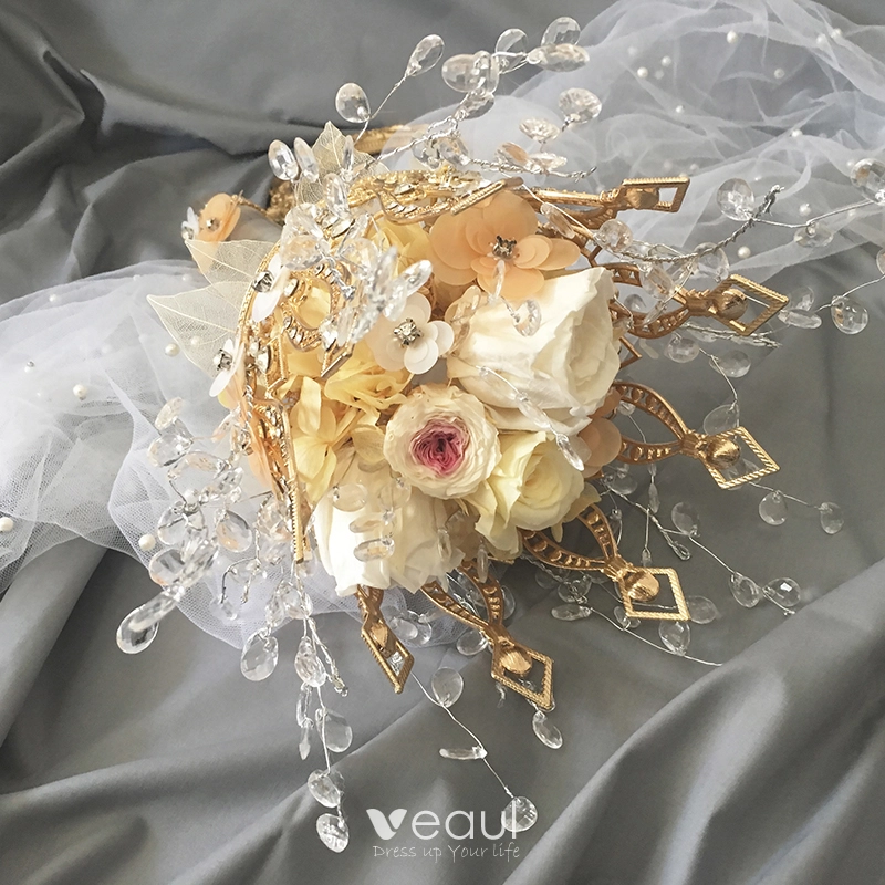 Luxury / Gorgeous Champagne Wedding Flowers 2020 Handmade Beading Crystal Flower Rhinestone Bridal Wedding Prom Accessories Luxury / Gorgeous Champagne Wedding Flowers 2020 Handmade Beading Crystal Flower Rhinestone Bridal Wedding Prom Accessories