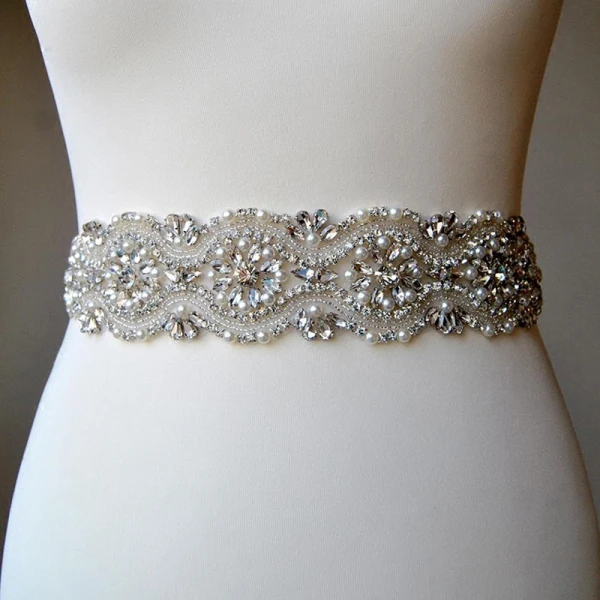 Luxury / Gorgeous Ivory Wedding Sash 2020 Satin Metal Beading Crystal Pearl Rhinestone Bridal Prom Accessories