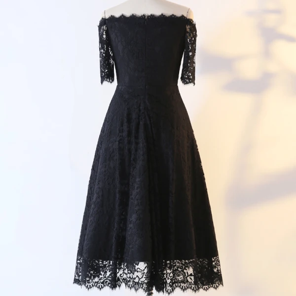 Sexy Stunning Black Evening Dresses 2020 A-Line / Princess 1/2 Sleeves Handmade Solid Color Tea-length Evening Party Outdoor / Garden Summer Formal Dresses