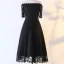 Sexy Stunning Black Evening Dresses  2020 A-Line / Princess 1/2 Sleeves Handmade  Solid Color Tea-length Evening Party Outdoor / Garden Summer Formal Dresses