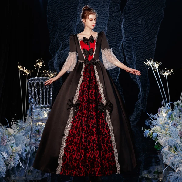 black red dresses prom Black Beaded Tulle Overlay Red Underneath Prom Gown main image 1