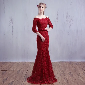 Unique Longue Bordeaux Robe De Soirée 2018 Trompette Sirène Lacer Perlage Paillettes Bustier Soirée Robe De Ceremonie